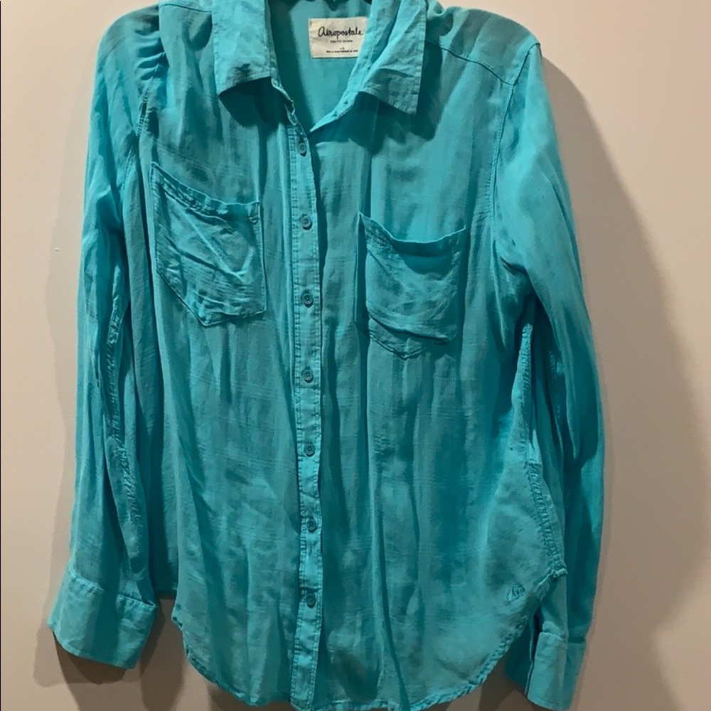 Aeropostale turquoise button down shirt - Picture 2 of 7